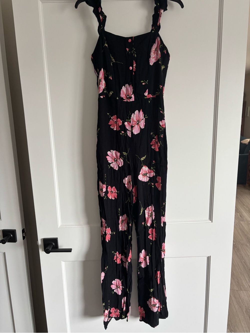 Bershka Black Jumpsuit with Pink Floral Print